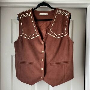 Faux suede studded snap closures ladies vest by Cherry Cloth, size large